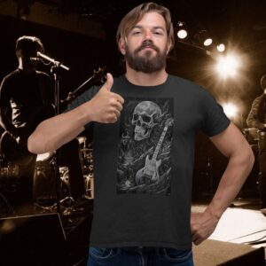 Ein Mann trägt ein Darkness Rises - Herrenhemd mit einem Totenkopf.