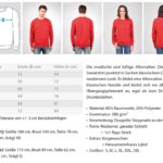 Eine Tabelle mit den Maßen eines Drei Rocker-Skelette – Unisex-Pullovers.